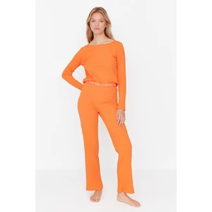 Trendyol Orange Elastic Detailed Knitted Pajamas Set