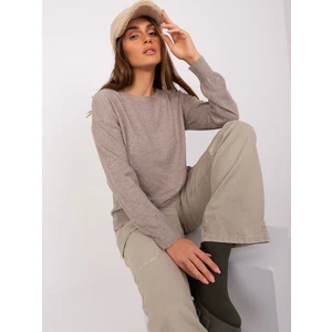 Dark beige classic sweater with long sleeves