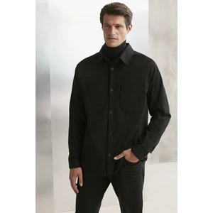 GRIMELANGE Outside Men's Woven Thick Textured Washed Black Shirt with Pocke