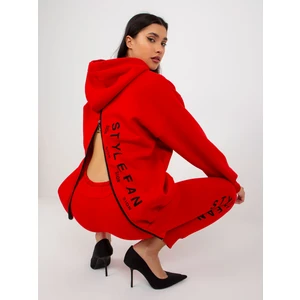 Red women's tracksuit with zippers and inscriptions