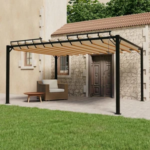 Pergola s lamelovou střechou 3 x 4 m hliník / látka Dekorhome Šedohnědá taupe,Pergola s lamelovou střechou 3 x 4 m hliník / látka Dekorhome Šedohnědá