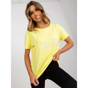 Yellow and white cotton t-shirt with an inscription