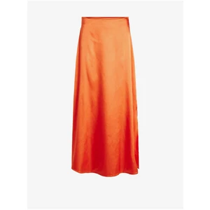 Orange ladies satin maxi skirt VILA Ella - Ladies