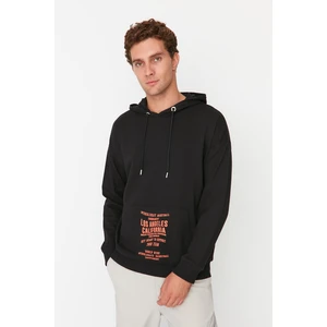 Trendyol Black Men's Oversize Fit Hoodie Printed Sweatshirt