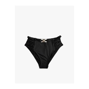 Koton High Waist Bikini Bottom with Stones and Buckle Details with Gathering at the Sides.