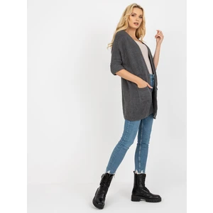 Dark grey women's cardigan with 3/4 sleeves RUE PARIS