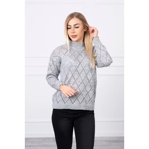 Sweater high neck  with diamond pattern gray
