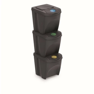 Sada 3 odpadkových košů SORTIBOX ANTRACIT 392X293X335 SADA 3  s černým víkem a nálepkami