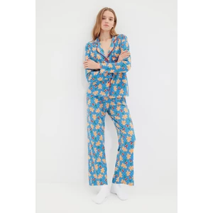 Trendyol Blue Christmas Themed Knitted Pajamas Set