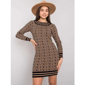 Camel and black patterned Montrose knitted dress OCH BELLA