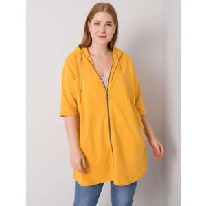 Dark yellow women's sweatshirt of a larger size with a zipper
