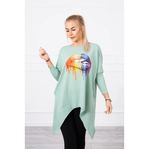 Blouse oversize with rainbow lips print dark mint