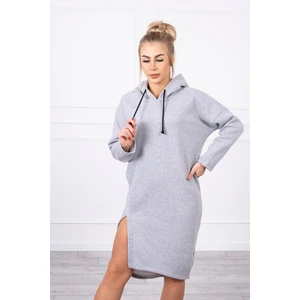 Dress with a hood and a slit on the side gray