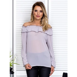 Gray chiffon blouse with a frill