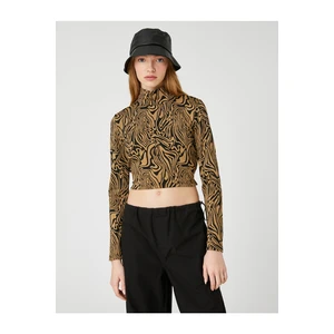 Koton Long Sleeved T-Shirt with Crop Tie Detail Half Turtleneck.