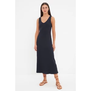 Trendyol Navy Blue Corded A-line Midi Knitted Dress