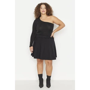 Trendyol Curve Black Knitted Pleated Skirt