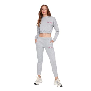 Trendyol Gray Printed Basic Jogger Fleece Inside Knitted Sweatpants