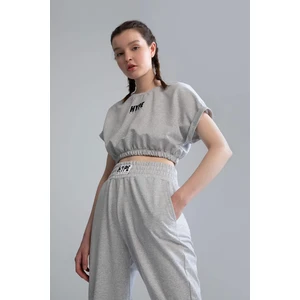 Defacto Fit Crew Neck Short Sleeve Crop Sweatshirt