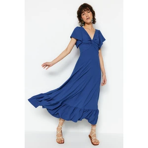 Trendyol Indigo Maxi Woven Flywheel Detailed Dress