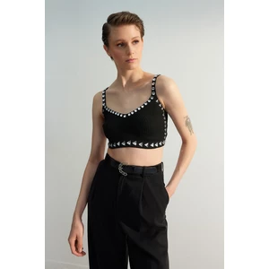 Trendyol Limited Edition Black Crop Stone Detailed Knitwear Blouse