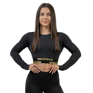 Nebbia Long Sleeve Crop Top INTENSE Perform Black/Gold XS Maglietta fitness