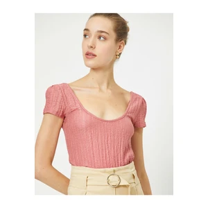 Koton Women's Pink Hollow-Neck T-shirt
