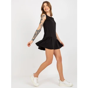 Basic black flowing minidress with frills