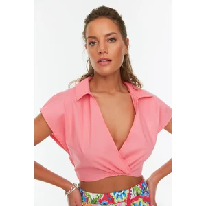 Trendyol Pink Shirt Collar Detailed Woven Blouse