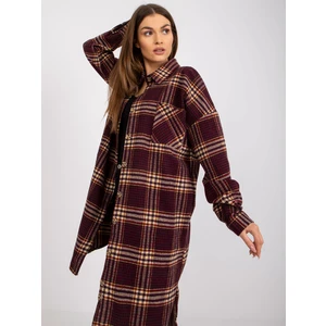 Long sleeve burgundy and yellow checked shirt
