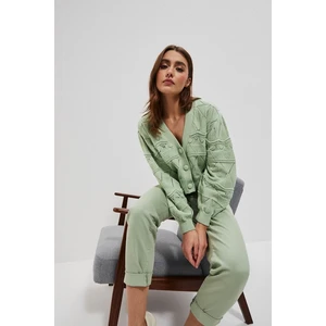 Short cardigan with an openwork pattern - green