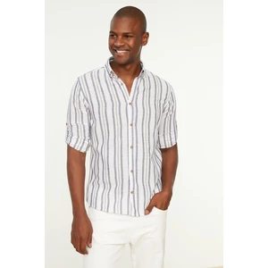 Trendyol Khaki Men's Slim Fit Buttoned Collar Epaulette Striped Shirt
