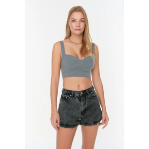 Trendyol Black Tasseled Denim Shorts