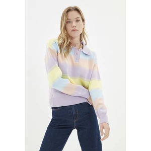 Trendyol Blue Color Block Polo Collar Knitwear Sweater
