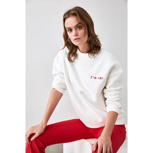 Trendyol Ecru Embroidered Basic Knit Raised Sweatshirt