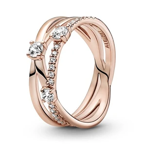 Pandora Bronzový prepletený prsteň so zirkónmi 189400c01 54 mm