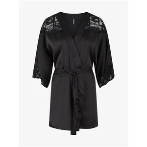 Black Bathrobe with Lace Pieces Essica - Women