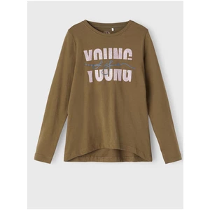 Khaki girls' loose T-shirt with print name it Violet - unisex