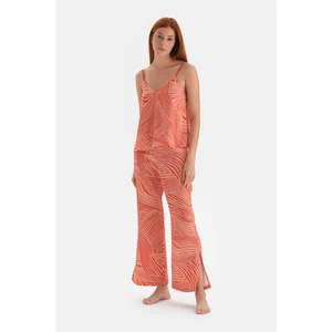Dagi Tile Size Printed Athlete Pants Satin Pajamas Set