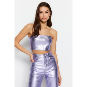 Trendyol Lilac Foil Printed Denim Bustier