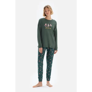 Dagi Green Printed Long Sleeve Pajamas Set
