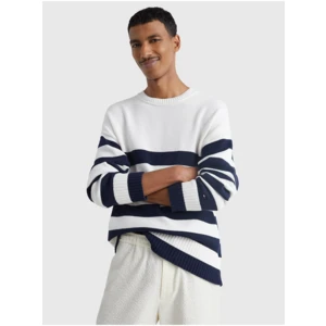 Modro-bílý pánský pruhovaný oversize svetr Tommy Hilfiger Breton - Pánské