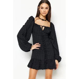 Trendyol Black Fitted Evening Dress with Woven Texture