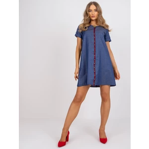 Casual dark blue dress with short sleeves