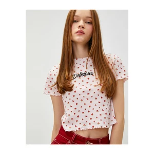Koton Printed Crop T-Shirt, Crew Neck Short Sleeves