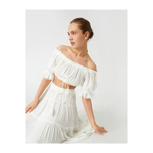 Koton Off-the-Shoulder Pleated Crop Blouse