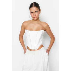 Trendyol Ecru Crop Lined, Woven Corset Detailed Bridal Bustier with Shiny Stones