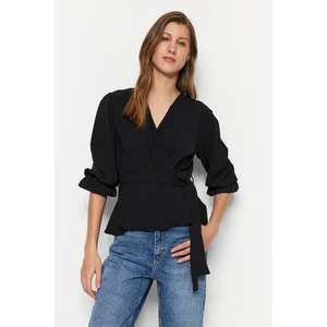Trendyol Black Double Breasted Woven Belted Blouse