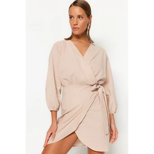 Trendyol Beige Mini Woven Double Breasted 100% Cotton Beach Dress