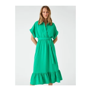 Koton Midi Length Dress With Shirt Collar With Belt